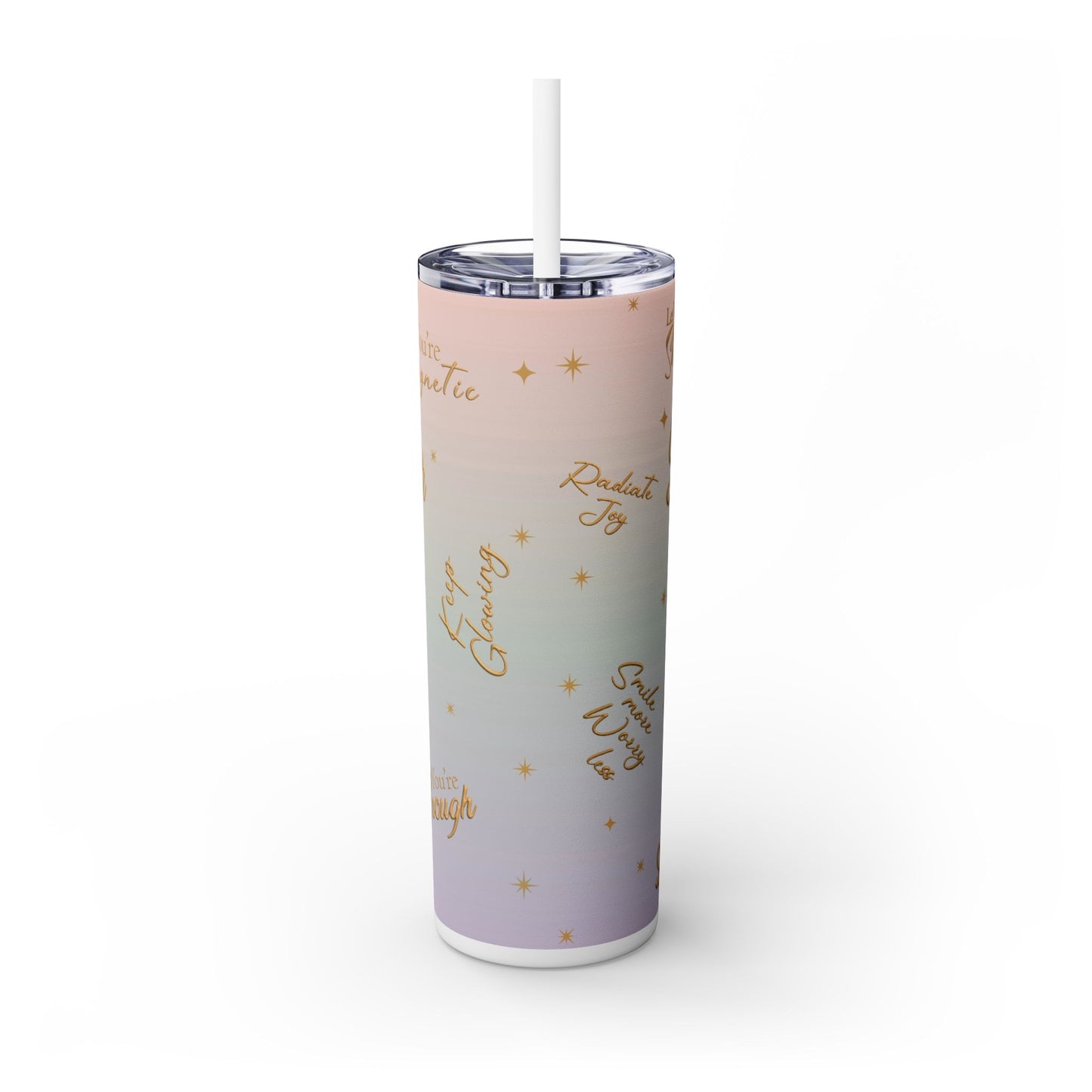 Raise Your Vibration Girl Skinny Tumbler with Straw, 20oz
