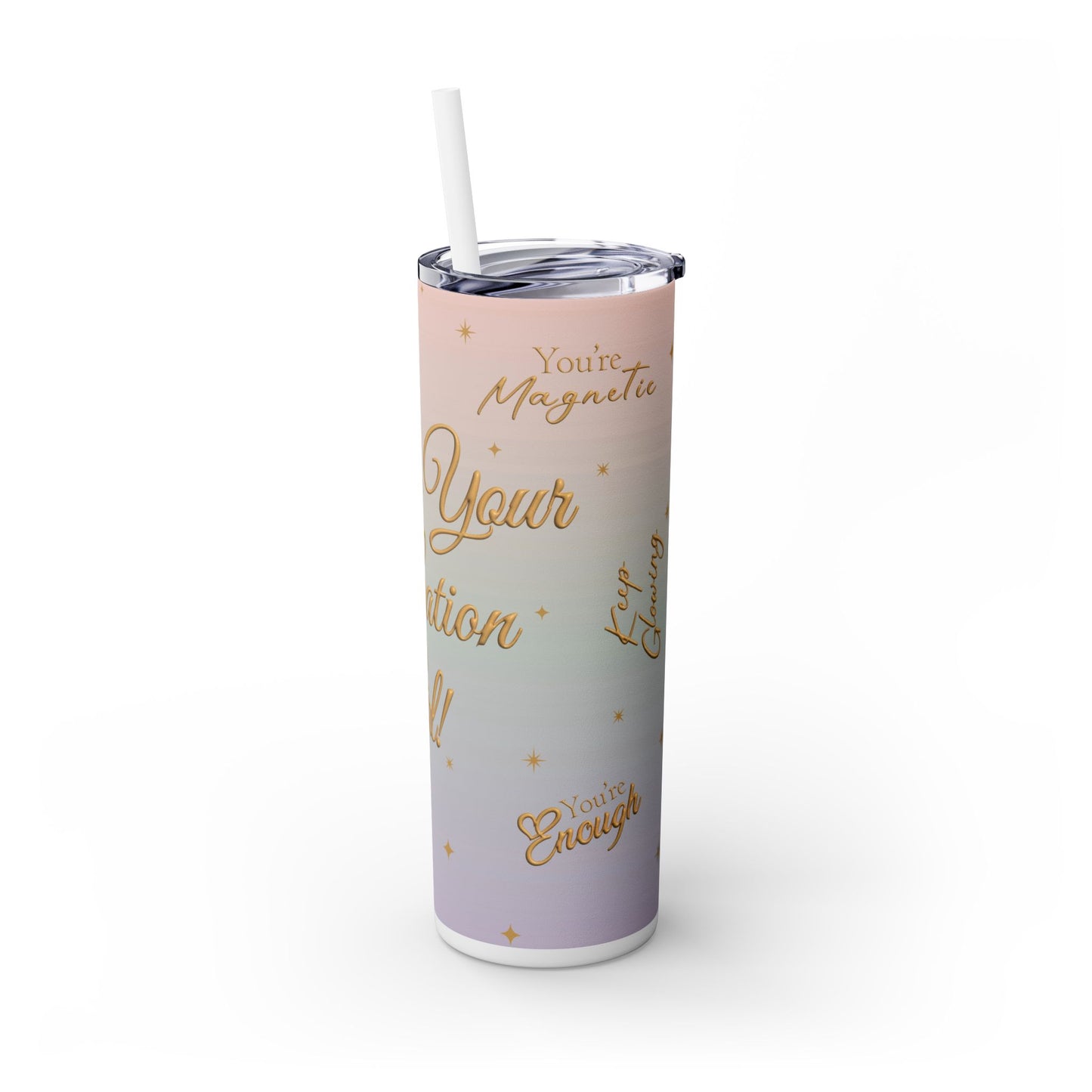 Raise Your Vibration Girl Skinny Tumbler with Straw, 20oz