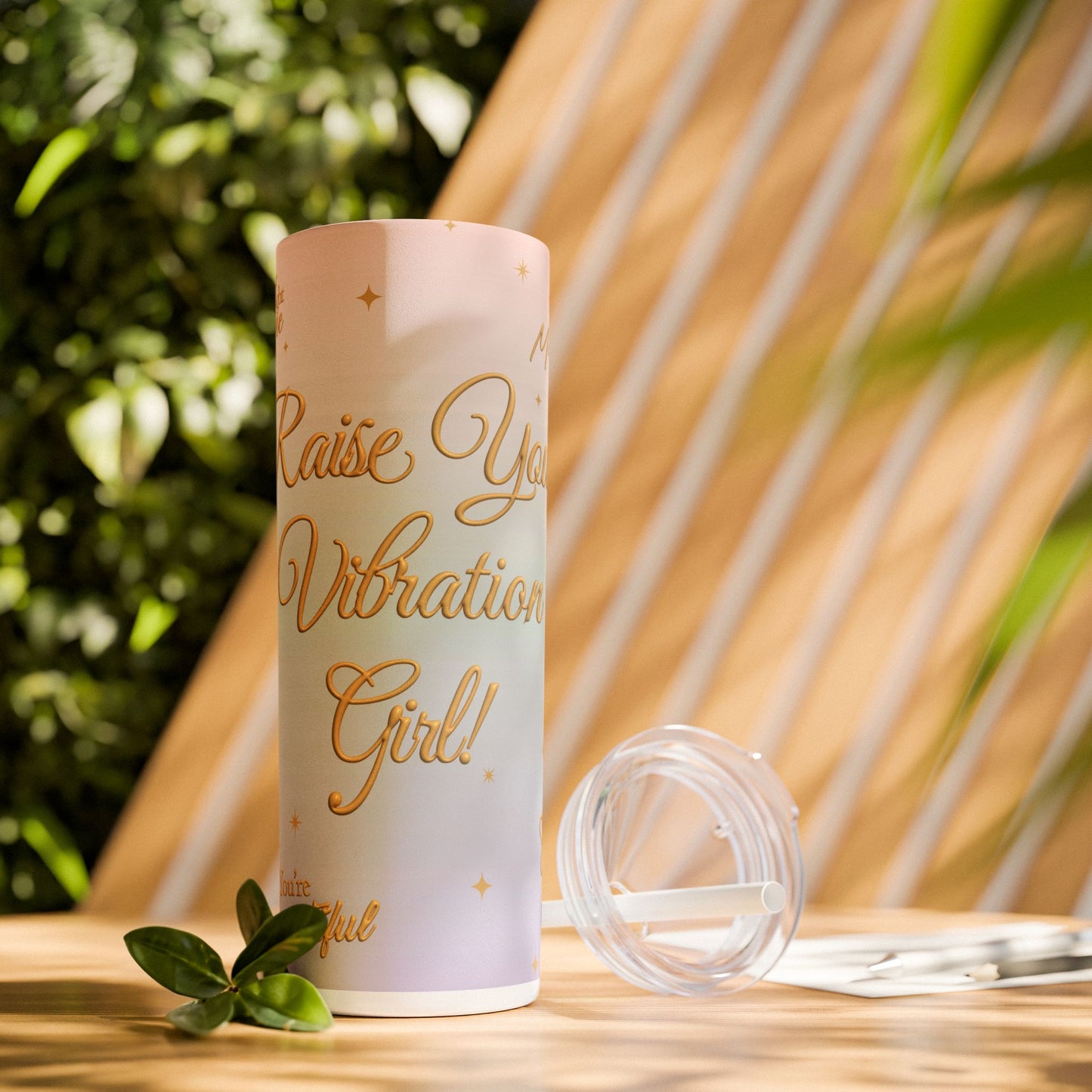 Raise Your Vibration Girl Skinny Tumbler with Straw, 20oz